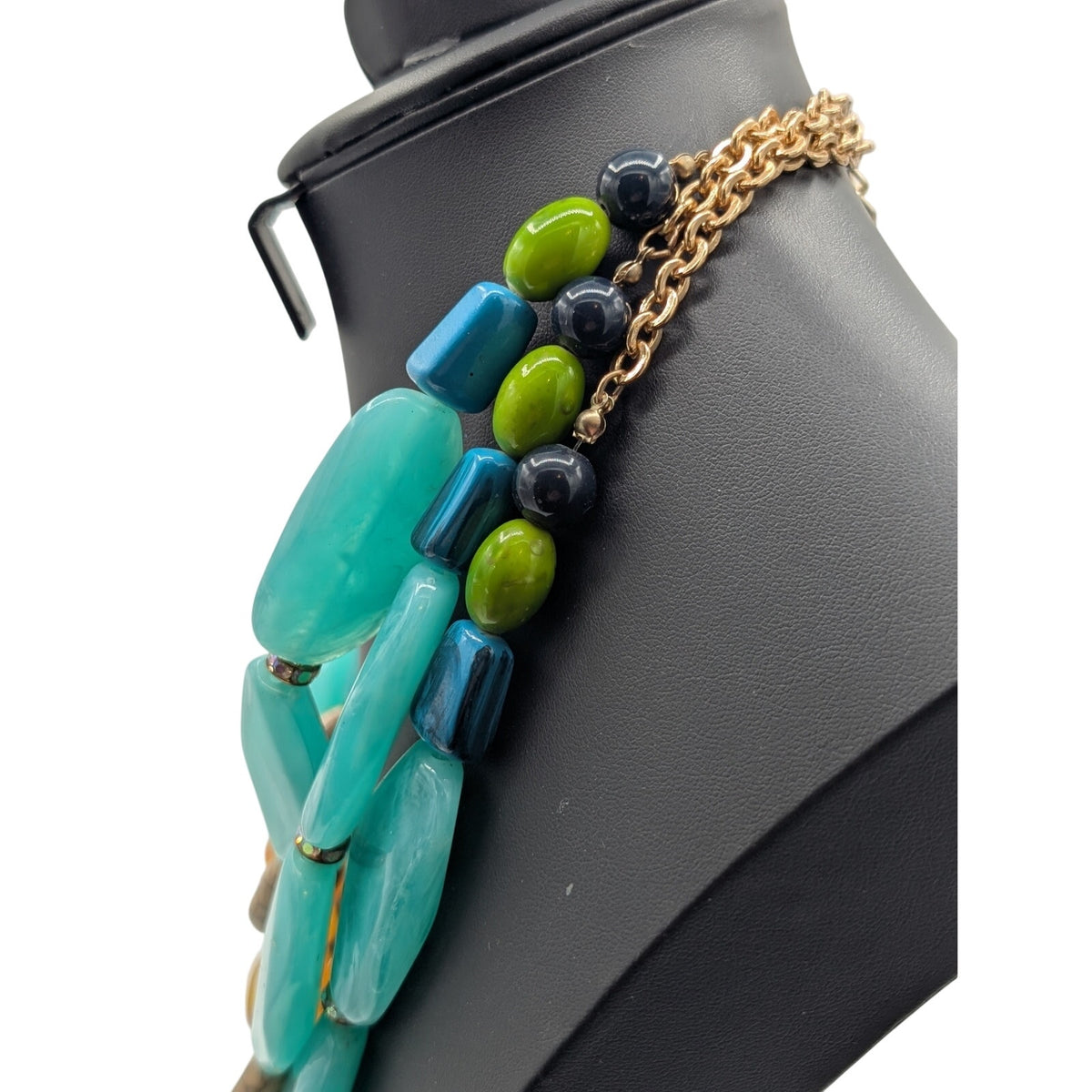 Large Chunky Spring Colors Lucite Three Strand Statement Necklace