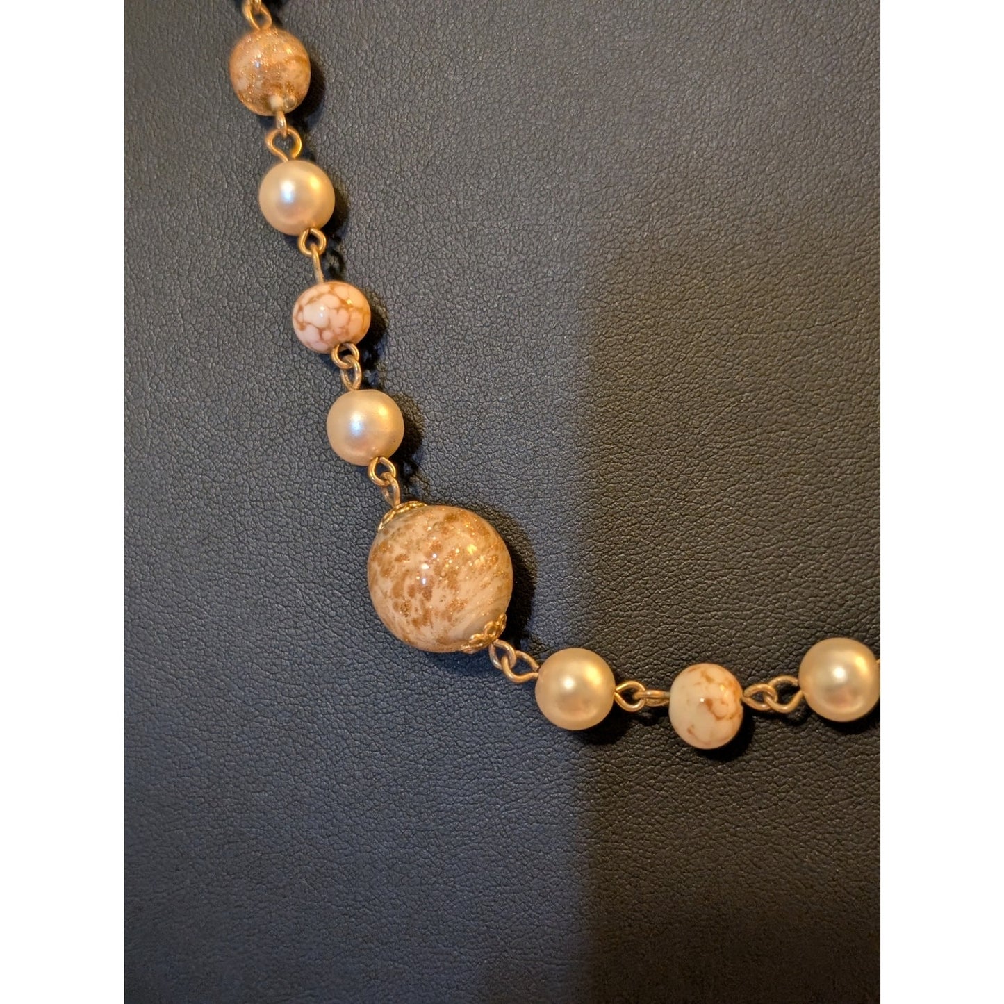 Vintage Venetian Glass Faux Pearl Beaded Chain Necklace W/ Barrel Clasp