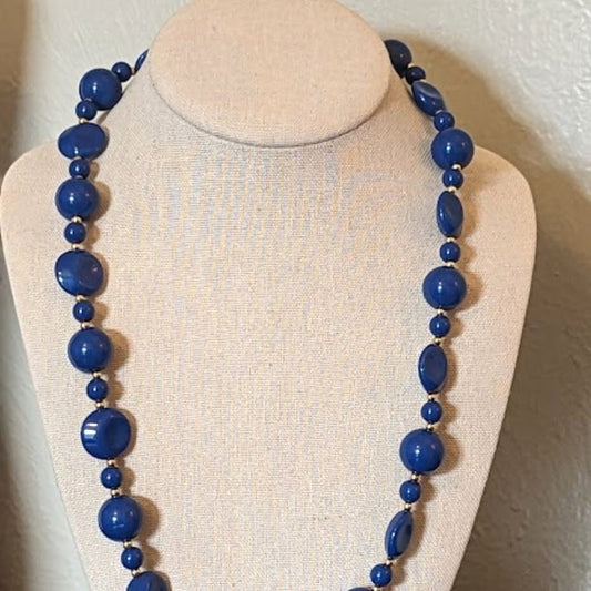 Vintage Blue Acrylic Bead With Gold Separator Beads Necklace