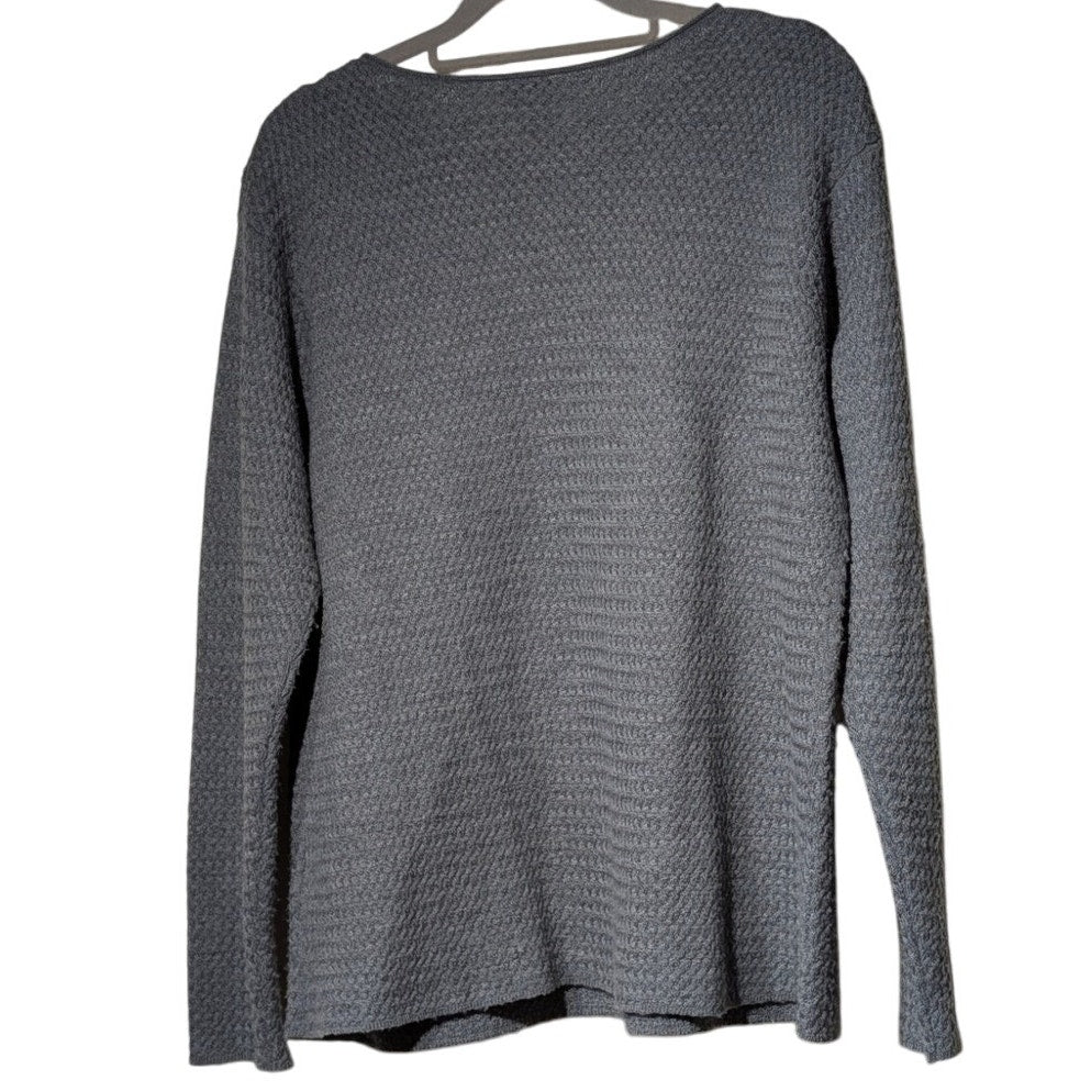 Eileen Fisher Grey Rolled Neck/Hem Textured Italian Yarn Sweater Sz M
