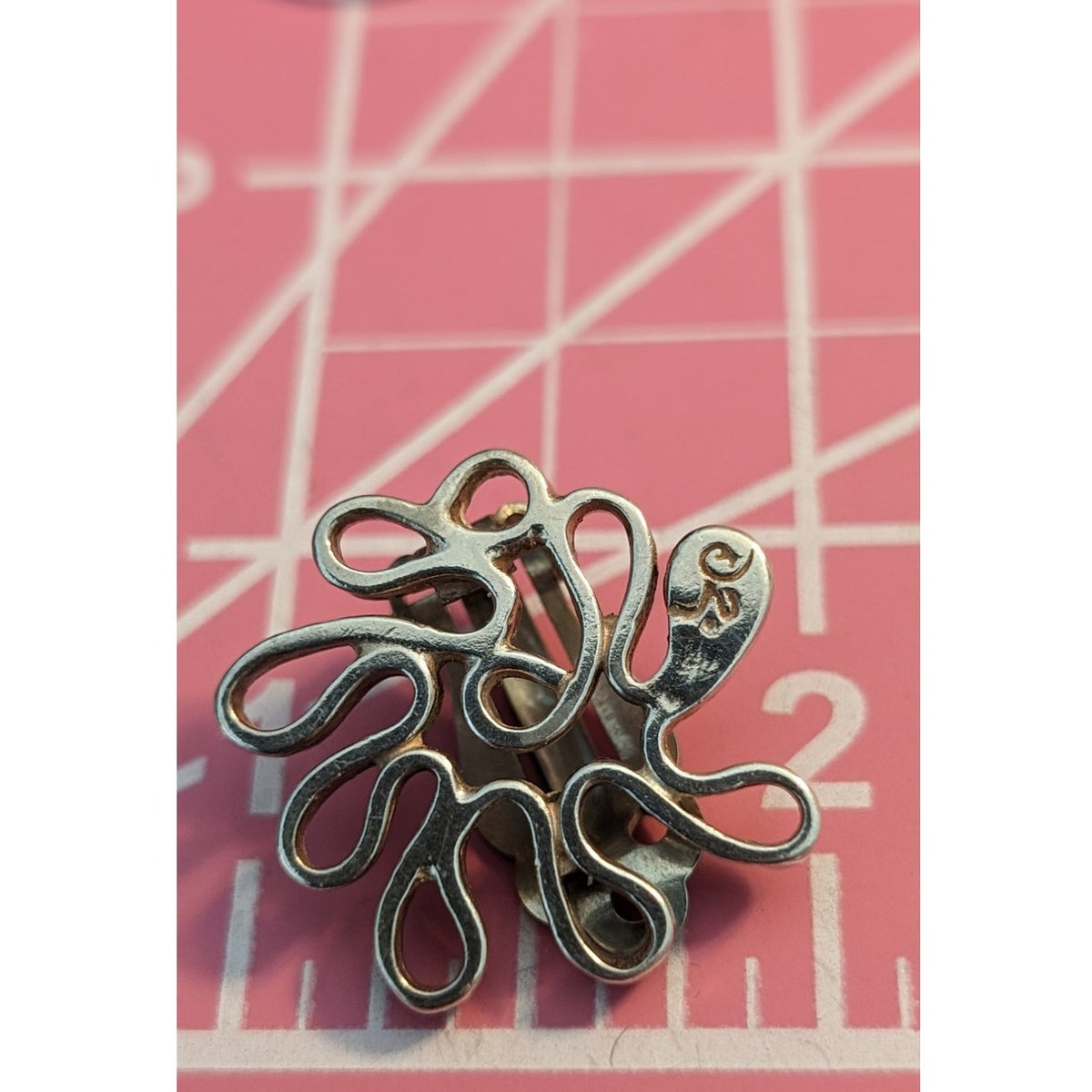 Vtg Mexico 925 Sterling Swirly Clip On Earrings Marked Front & Back 12.35g