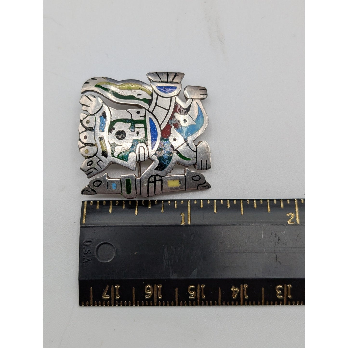 Vintage Made in Peru 925 Sterling Silver Inca Warrior King Pendant Brooch 12.1g