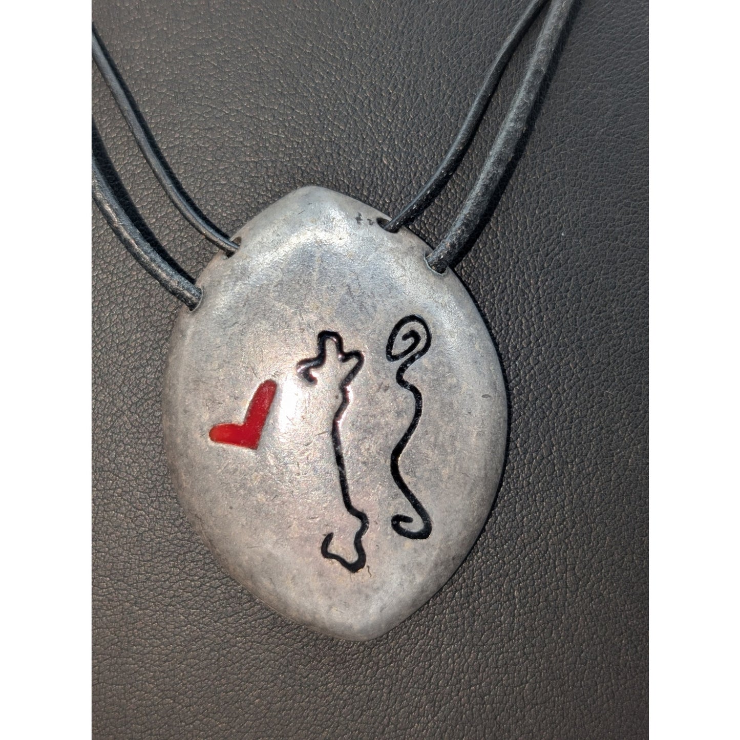 Chico's Symbol Art Heart Silver Tone Pendant Corded 16"-19.5" Necklace