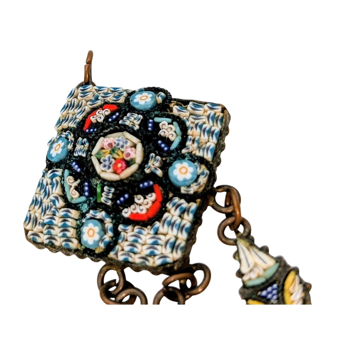 Italian Micromosaic Antique Circa 1910 Festoon Dangling Pendant