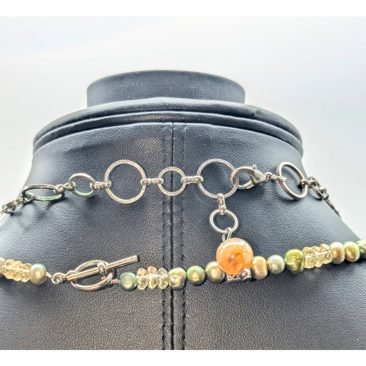 Green Freshwater Pearl Crystal Toggle Necklace & Beaded Fun Costume Necklace