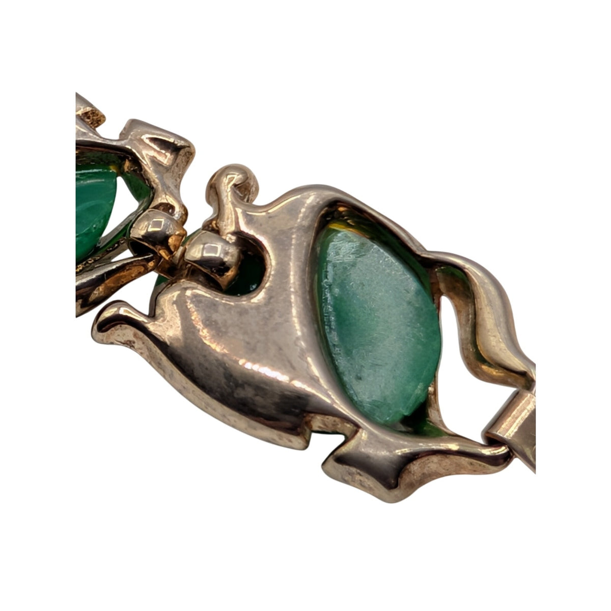 Vintage Crown Trifari Caravan Gold Tone Faux Malachite Green Bracelet