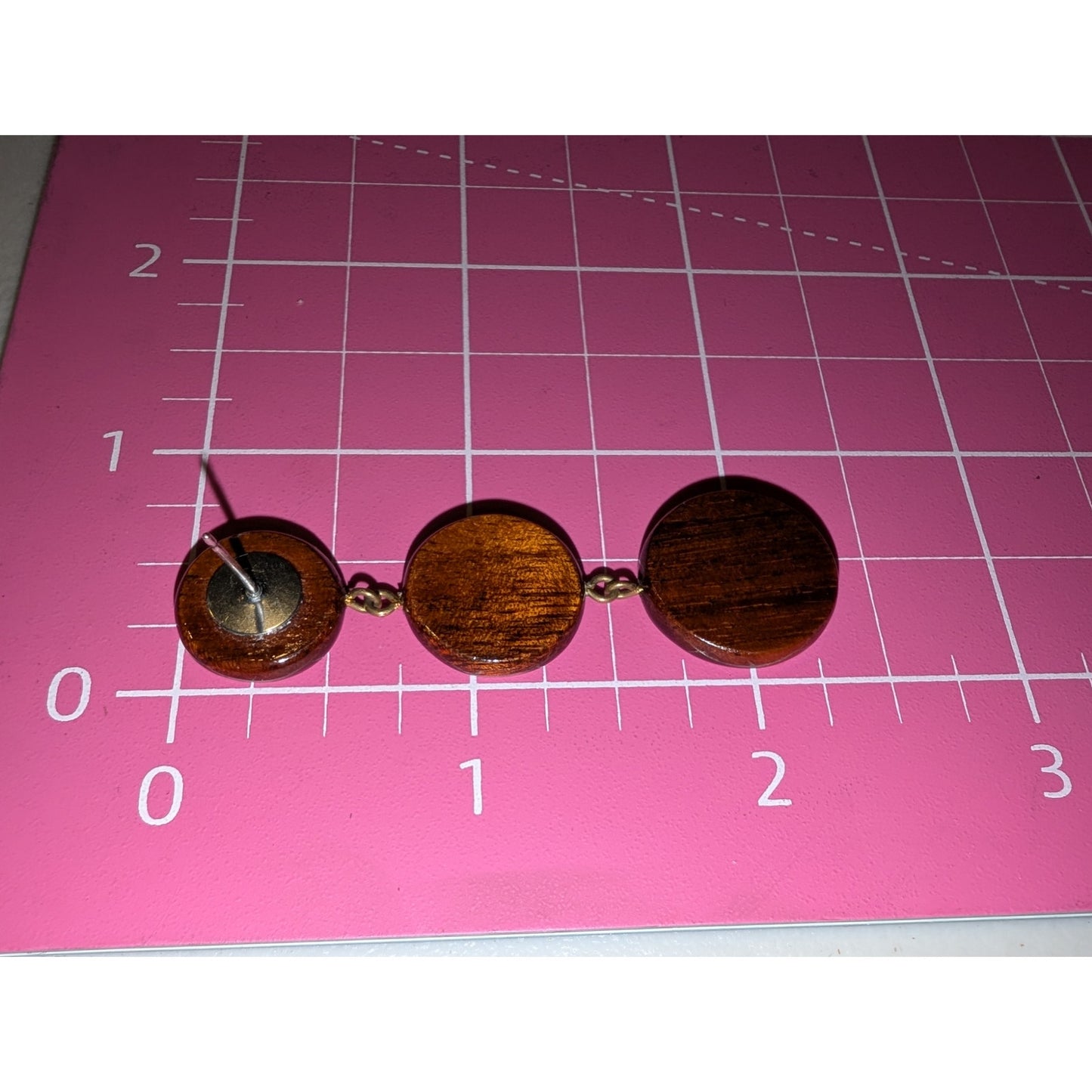 Vintage Three Disk Wood Dangle Earrings