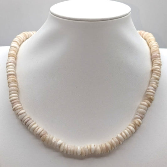 Vintage Genuine Large Puka Shell 18.5" Barrel Clasp Necklace