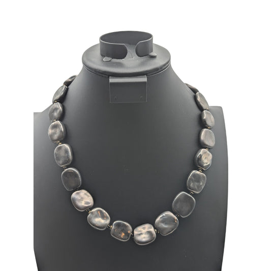 Vintage Pyrite Stone Necklace W/ Gold Tone Non-Magnetic Hook Slide In Clasp