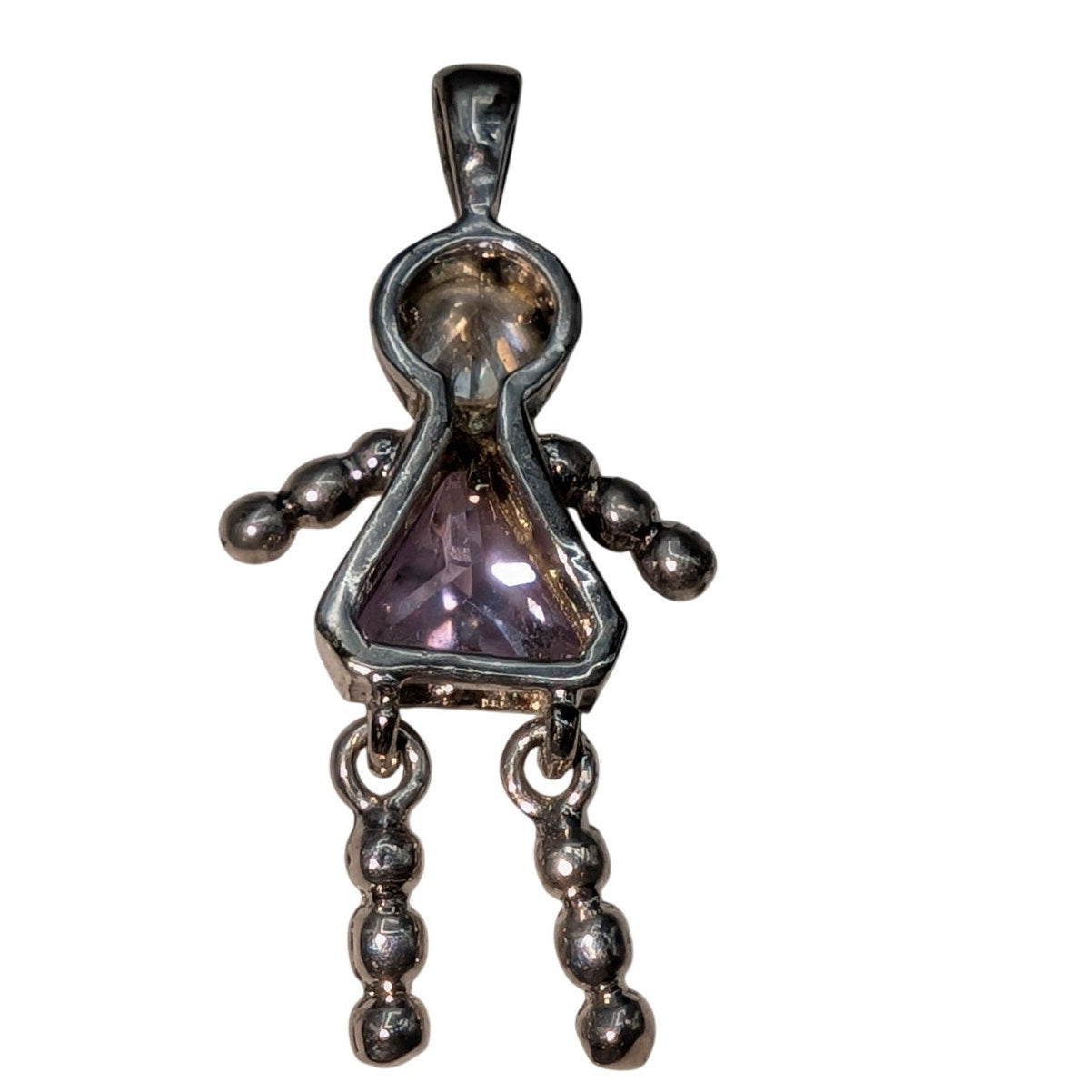 February Purple Crystal Silver Tone Girl Charm Pendant