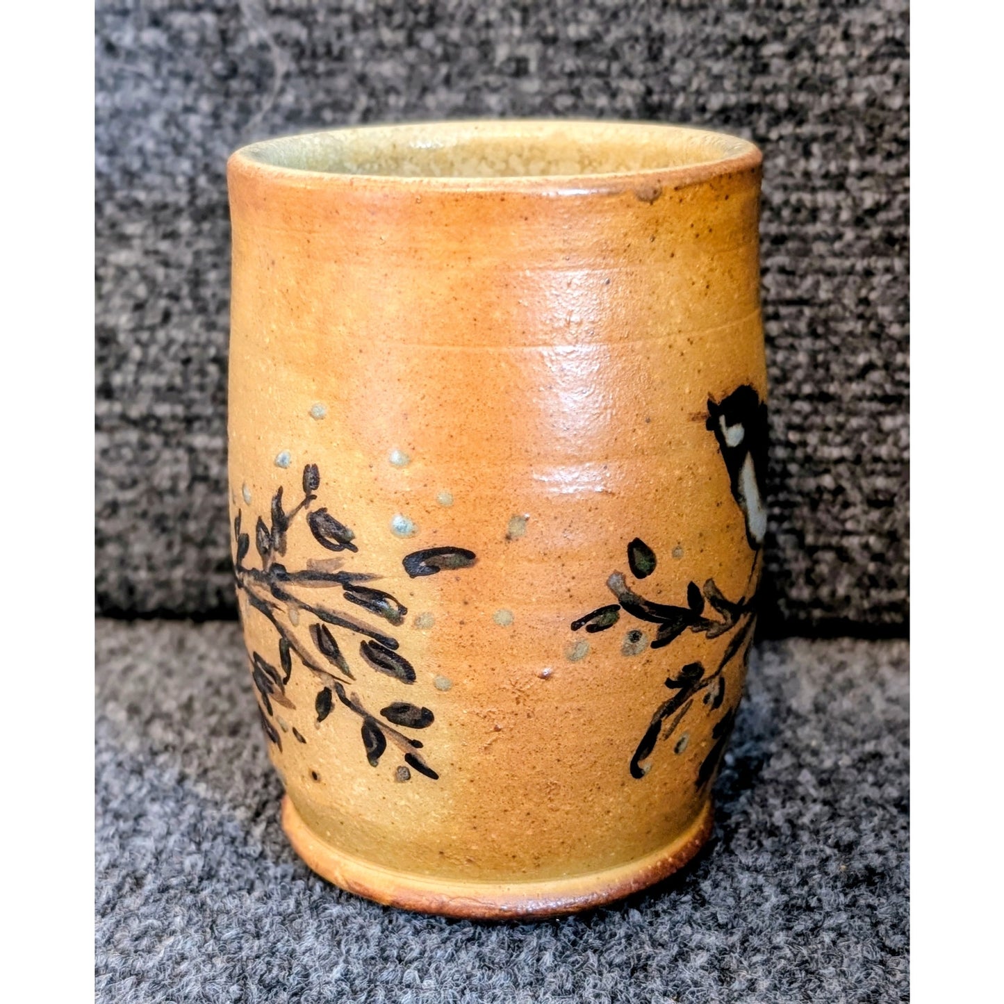 Signed Larkin Fox Pass Hand Thrown Bird on Branch Pottery Coffee Mug