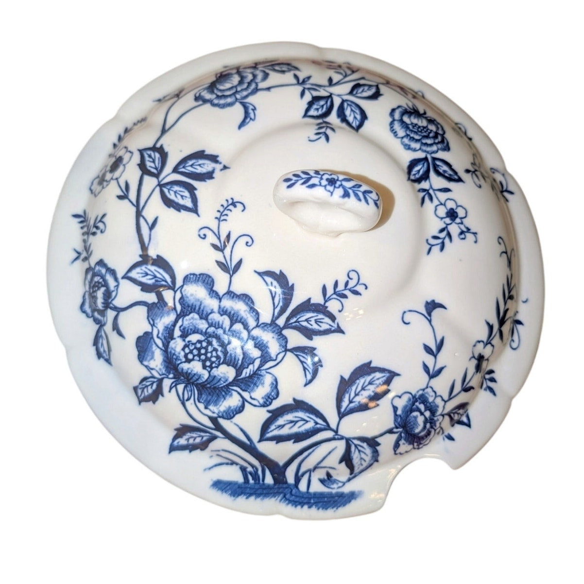 Vintage Blue Peony Japan Hand-painted Porcelain Soup Tureen Serving Bowl Mint