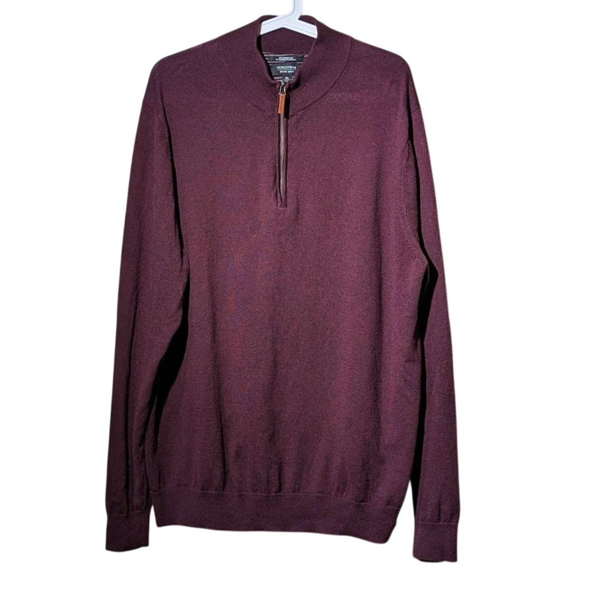Nordstrom Men's Shop Cotton Cashmere Blend Quarter Zip Burgundy Sweater Mens XL