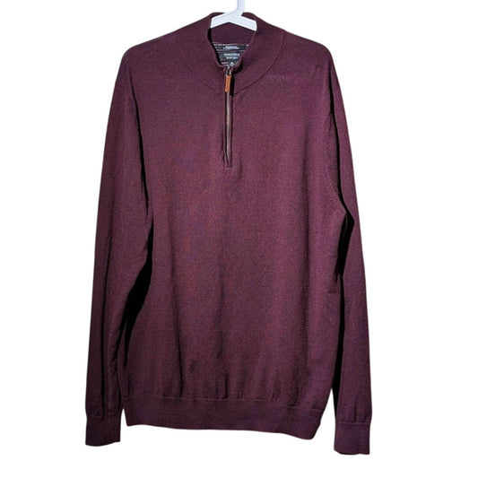 Nordstrom Men's Shop Cotton Cashmere Blend Quarter Zip Burgundy Sweater Mens XL