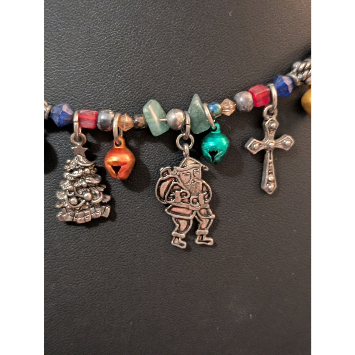Vintage Christmas Beaded Dangling Charm Wire Choker Necklace