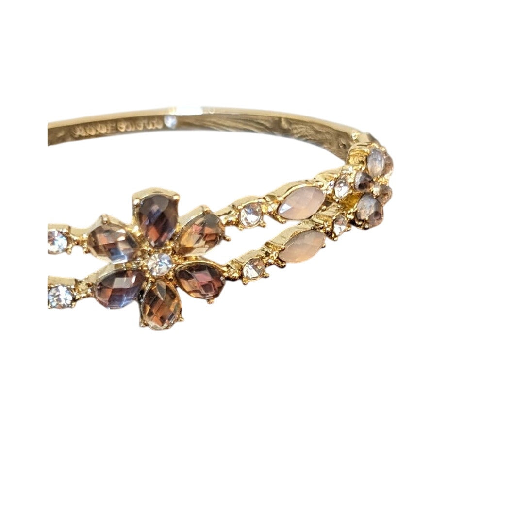 Anne Klein Gold Tone Crystal Floral Oval Bangle Bracelet