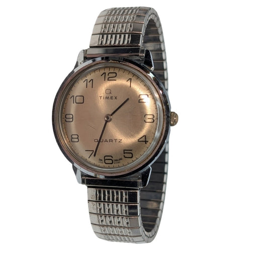 Vtg 1980 Timex Q Stainless Steel H Cell 57119 England  05580 Signed Quartz Watch