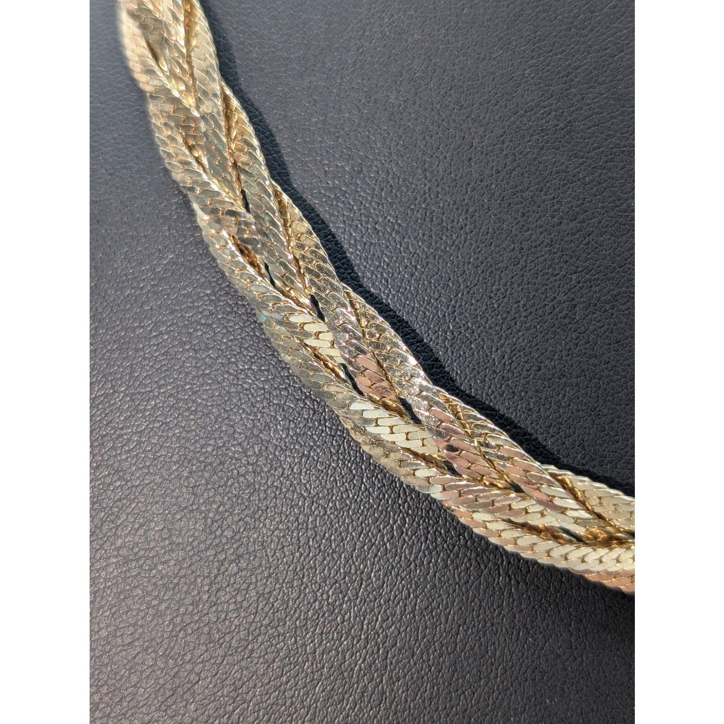 Vintage Shiny Gold Tone Braided Herringbone 18" Chain Necklace