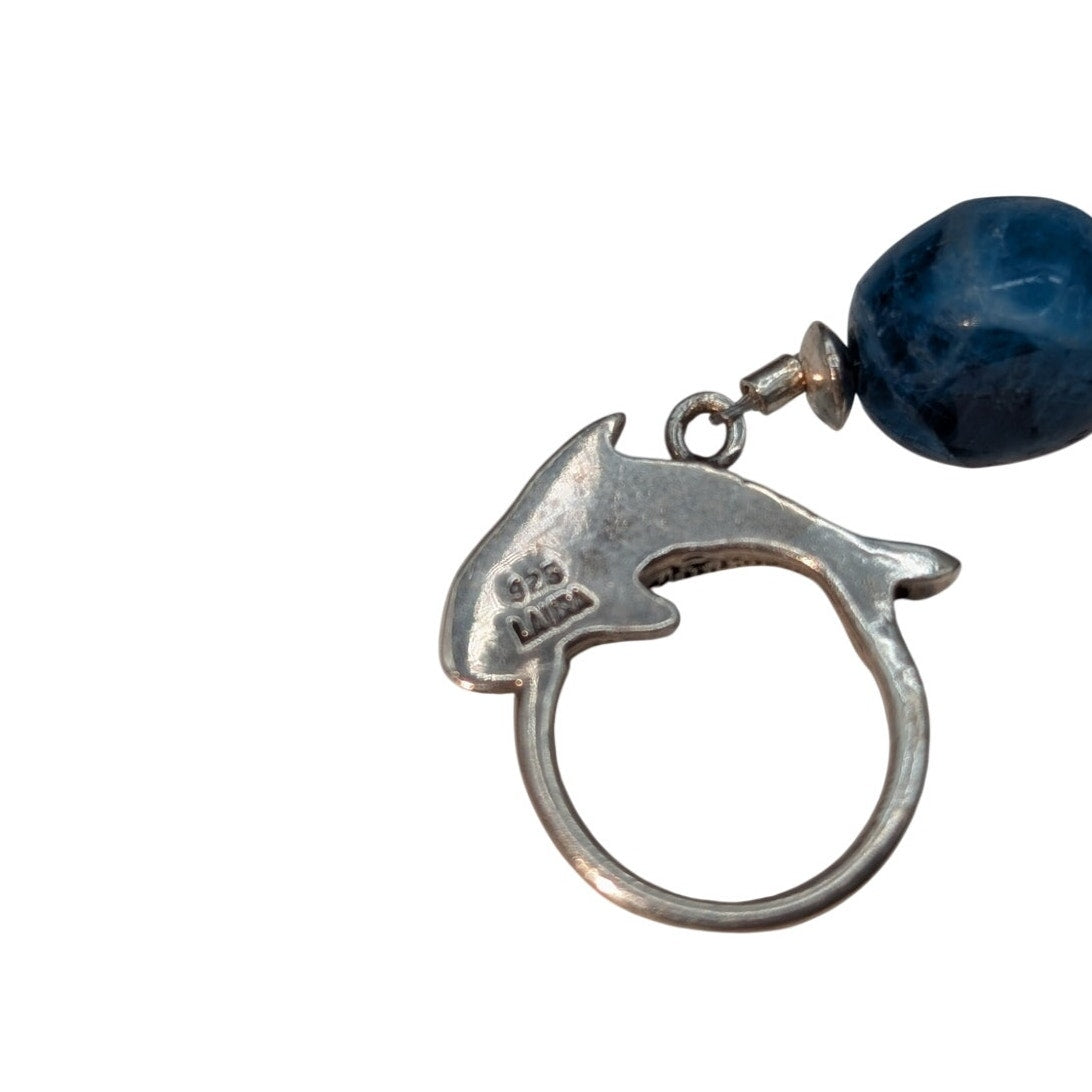 SS 925 Laura Stamped 7.5" Artisan Fish Bracelet w/Blue Accents & Toggle Clasp