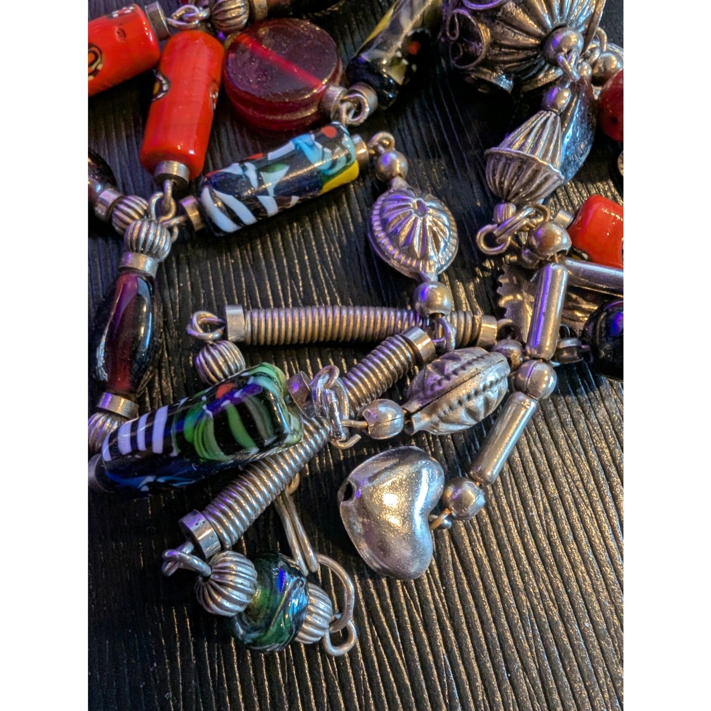 Antique/Vtg Murano Venetian Millefiori African Trade Beads Dangle 34" Necklace