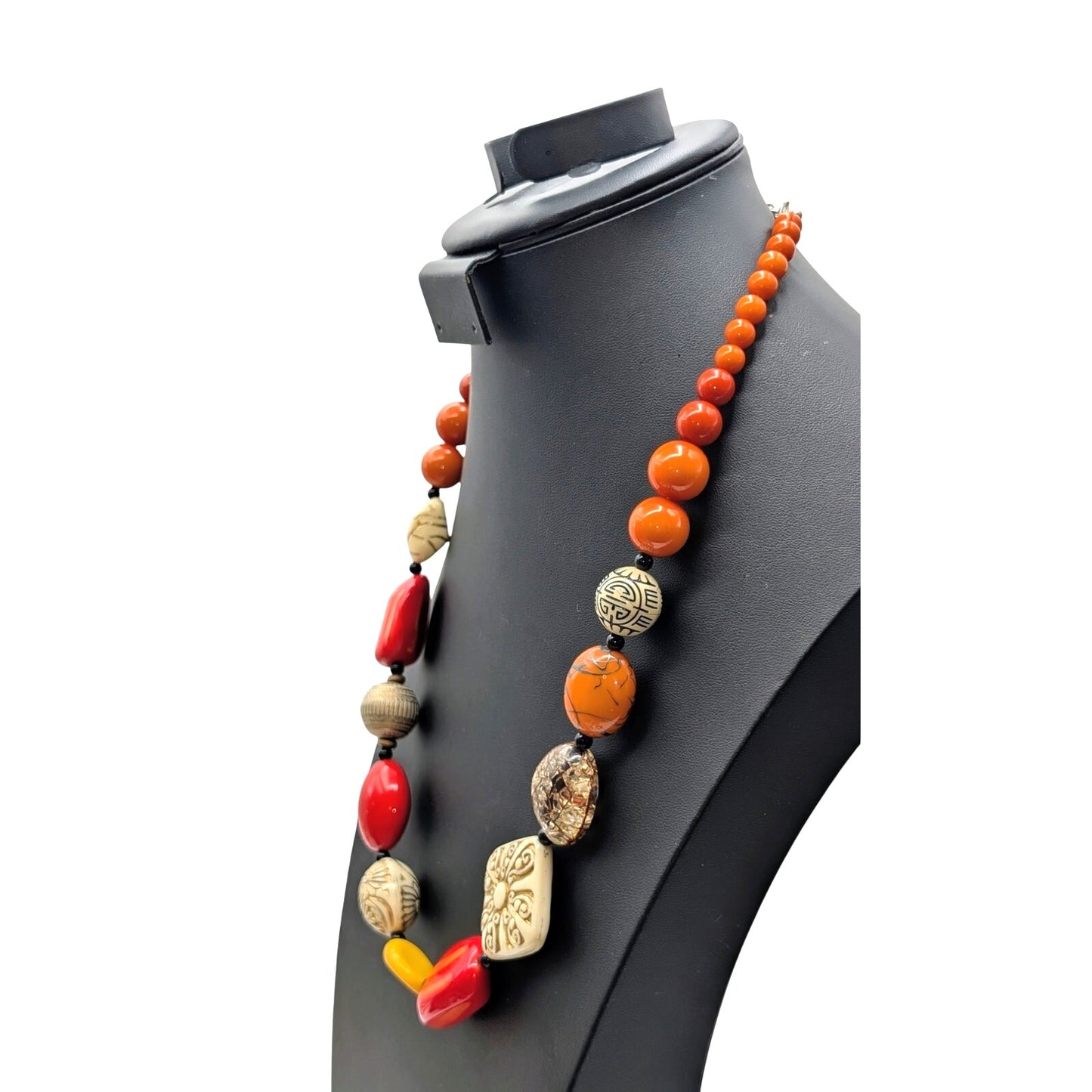 Vibrant Orange Yellow Cream Acrylic Multi-Bead 22.5"-25.5" Necklace