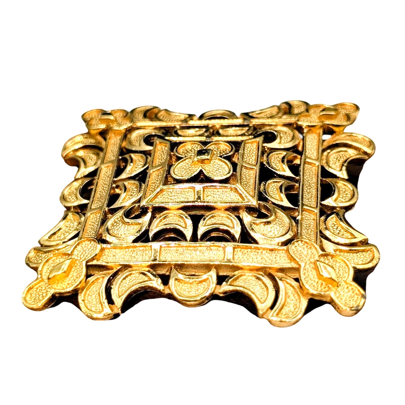 Vintage Crown Trifari Large Gold Tone Brooch