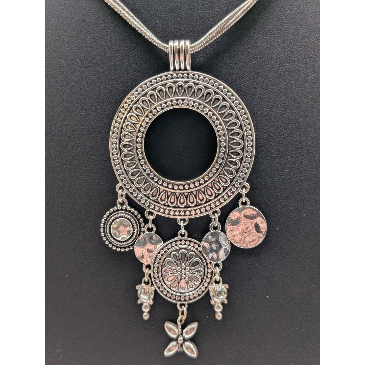 Hallmark 'V' 35"-38" Plus 4" Dangle Pendant Double Chain Silver Tone Necklace