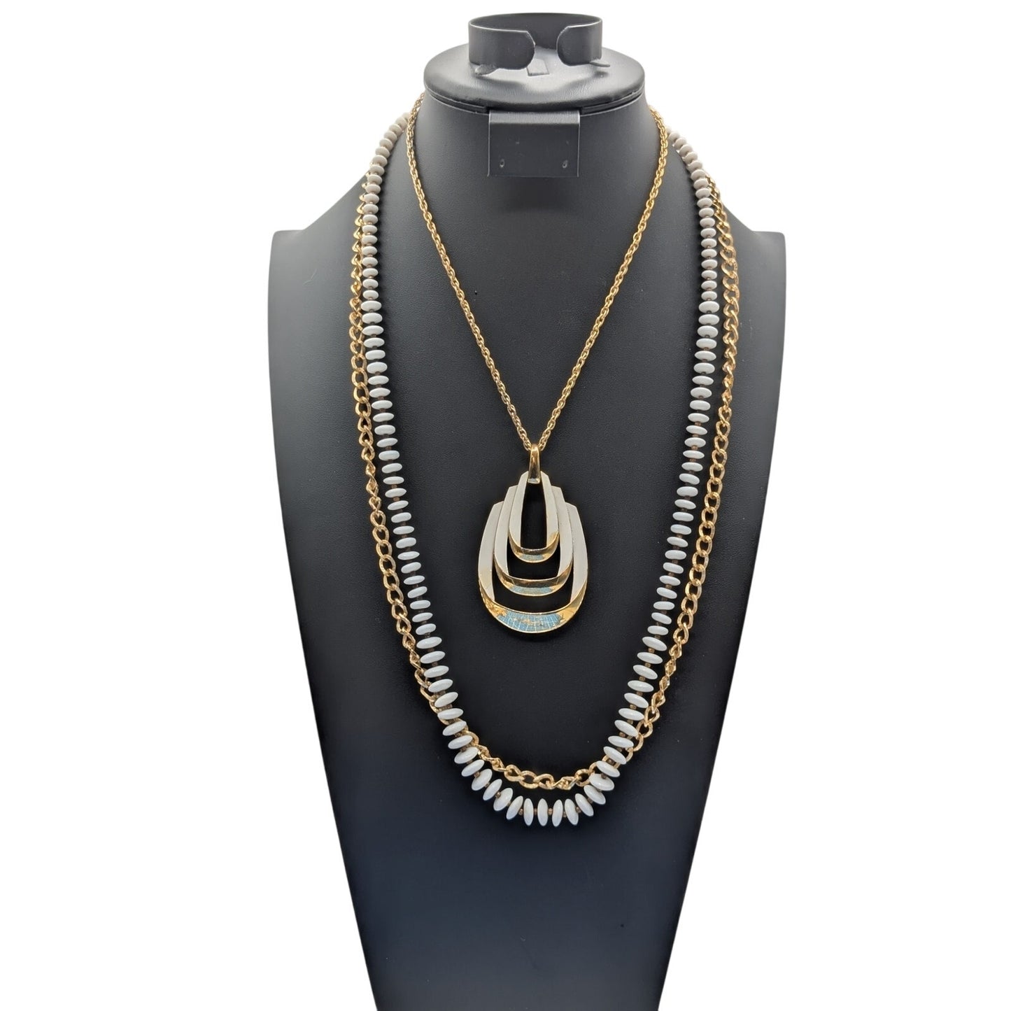 Lot of Four Gold Tone & White Theme Vintage Necklaces