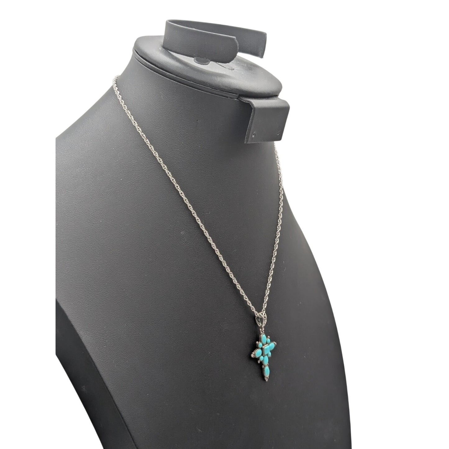 Vintage Joseph Cleary Turquoise Sterling 925 Cross Pendant 18" Chain Necklace