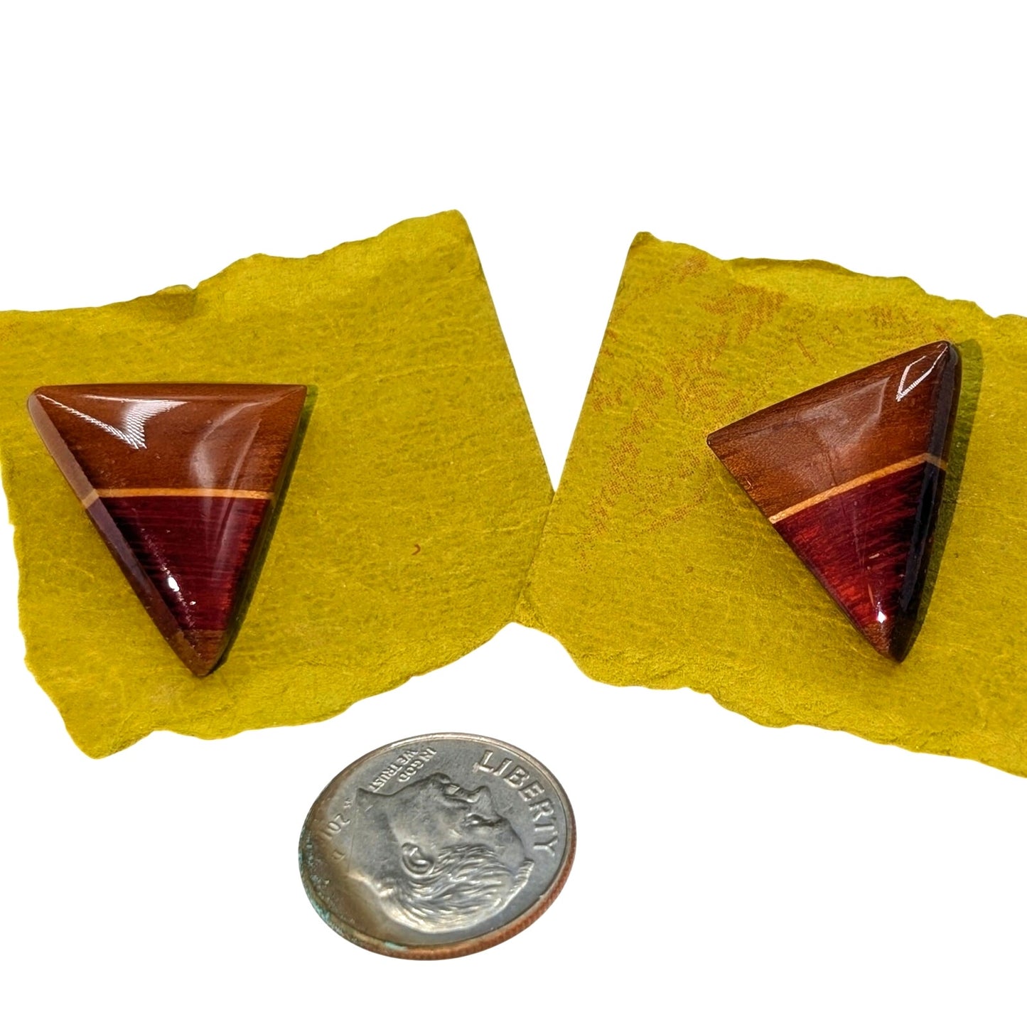 Triangle Redwood Inlay Pierced Earrings