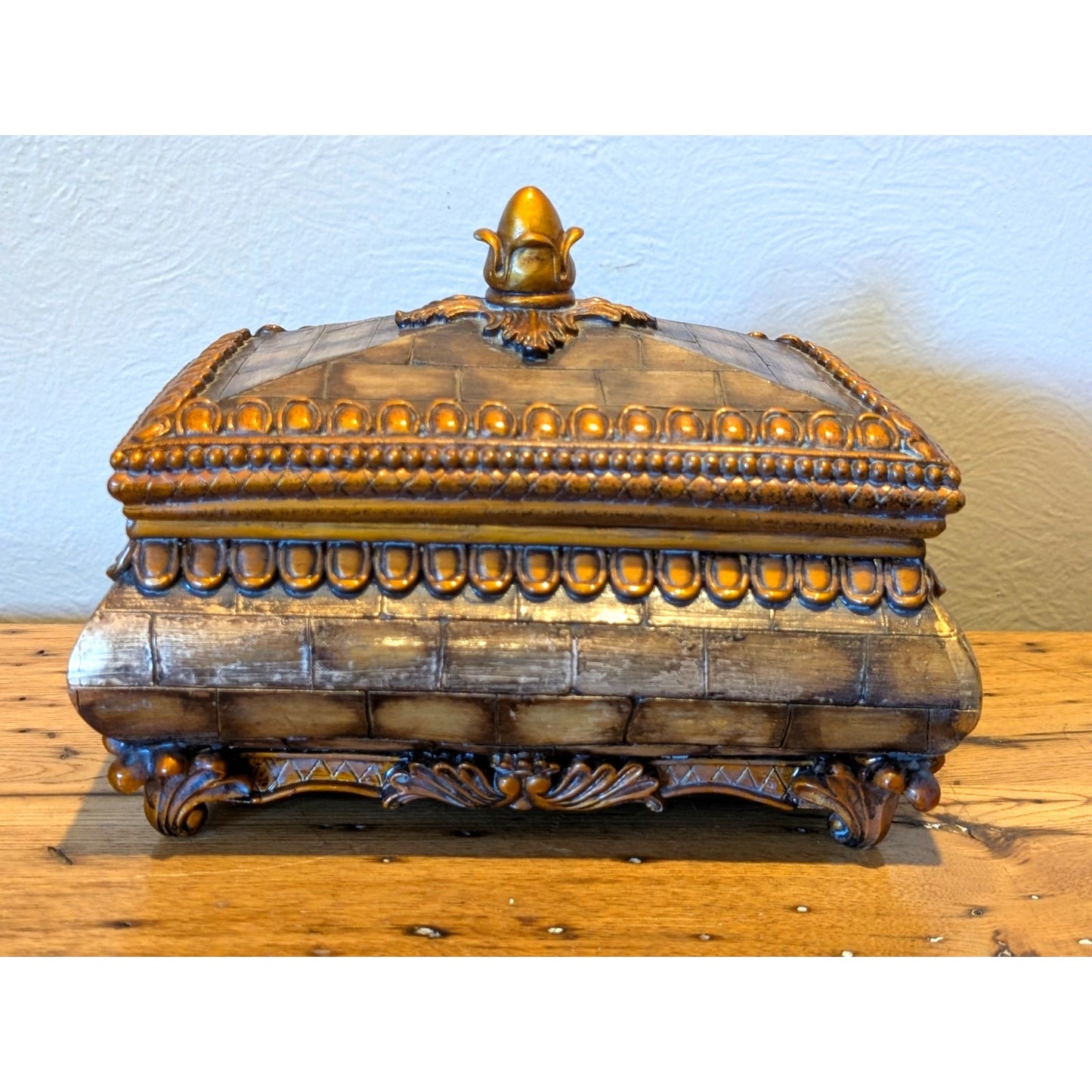 Jewelry Chest or Trinket Box Brick Pattern Removeable Lid Wood Look Resin