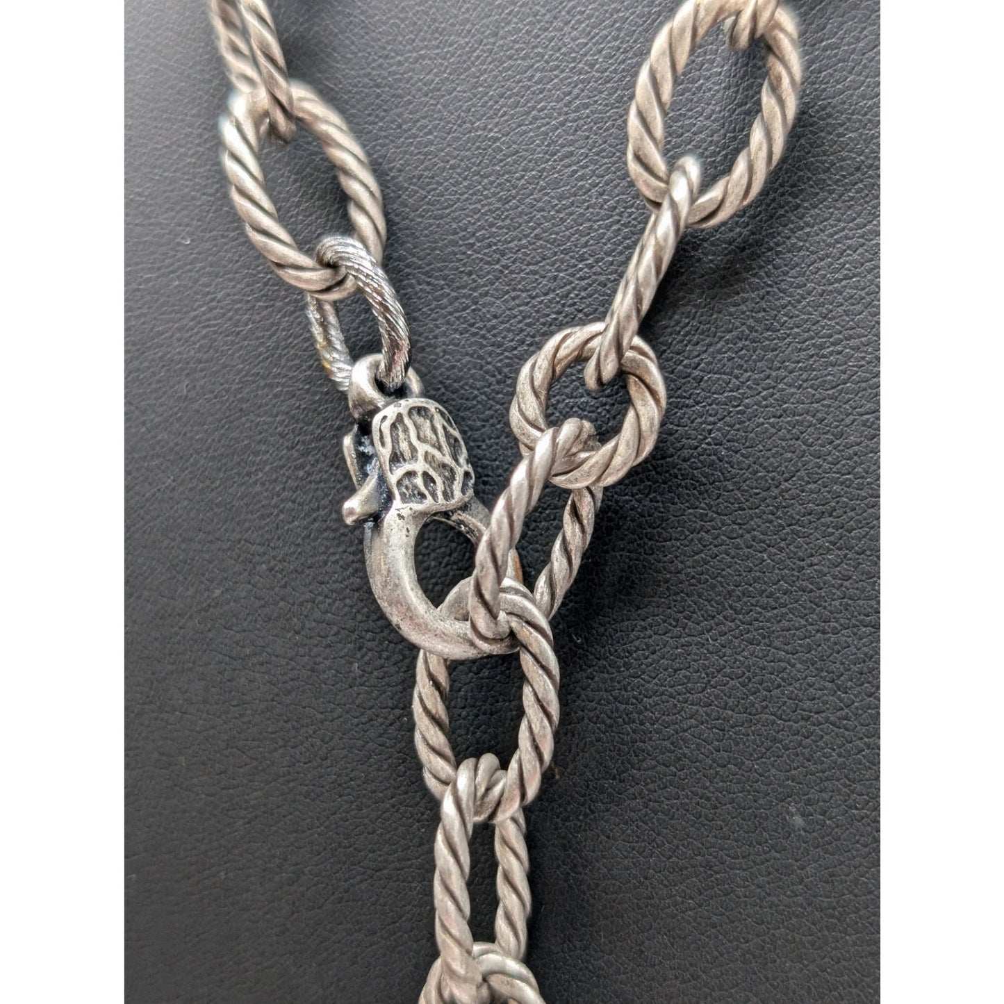 Vintage Long Silver Tone Chain Three Large Clear Lucite Fob Dangle Necklace