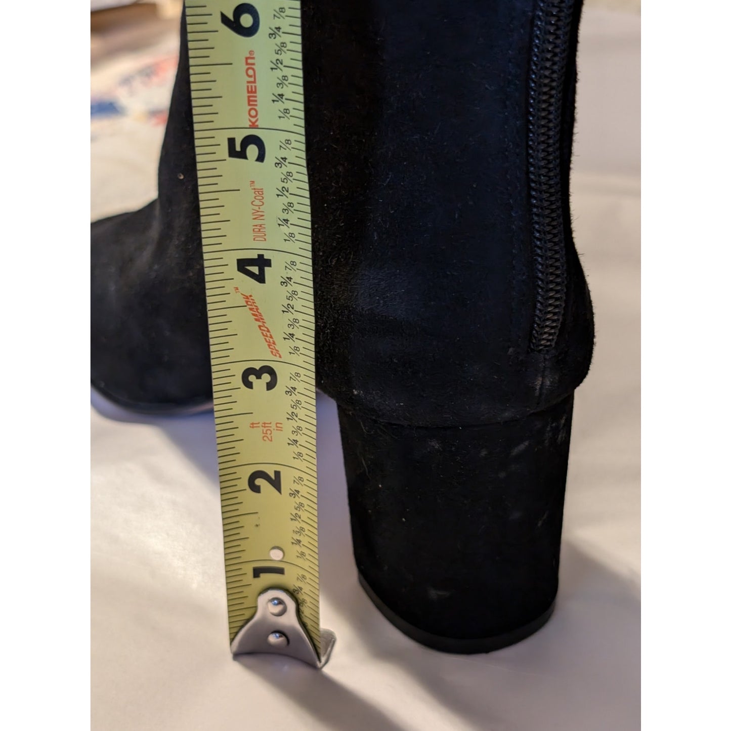J. Crew Black Suede Round Toe High Ankle Back Zip Chunky Heel Boot Womens Sz 9