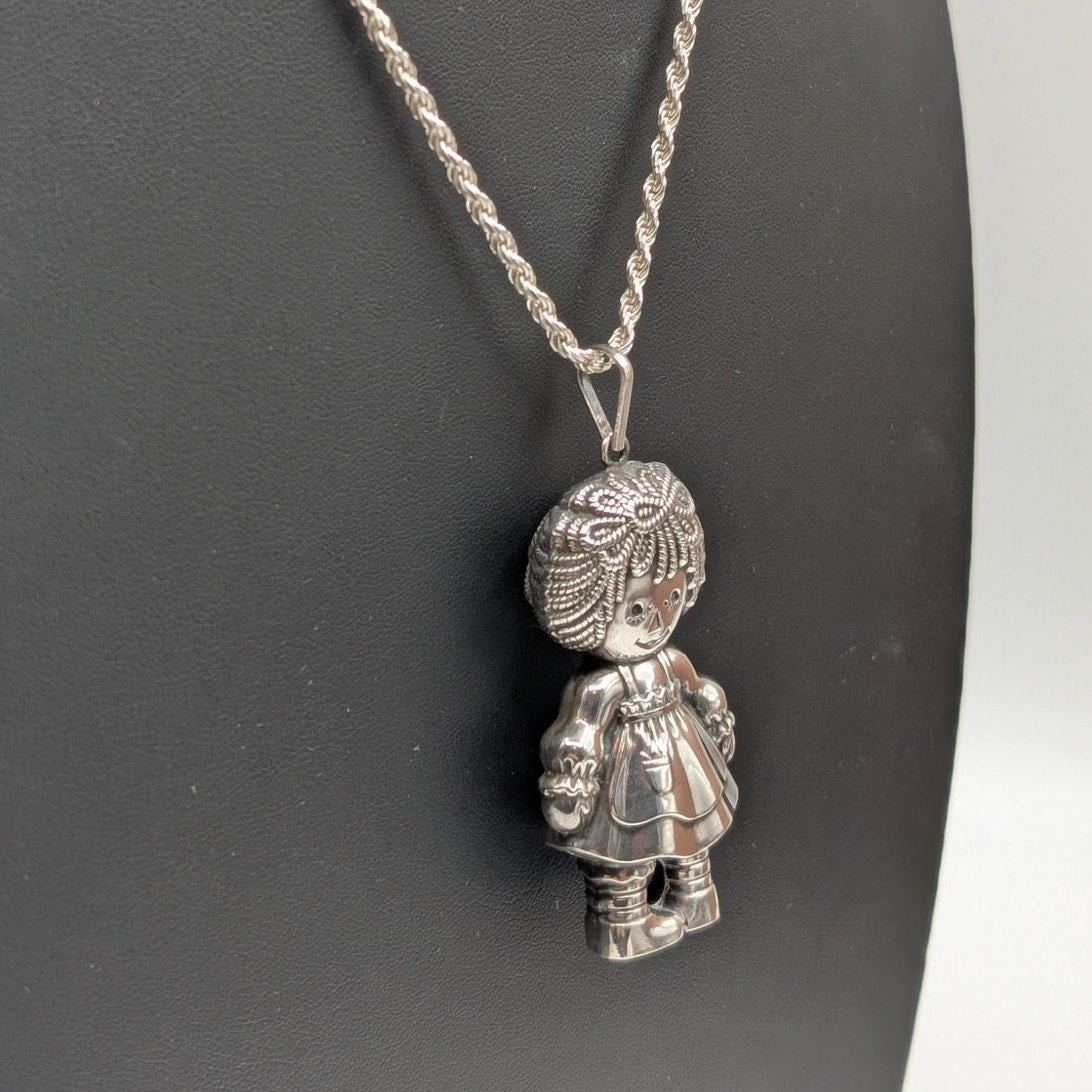 Vtg Large Raggedy Ann 1975 Bobbs Merrill Co., Inc. 925 Sterling Silver Necklace