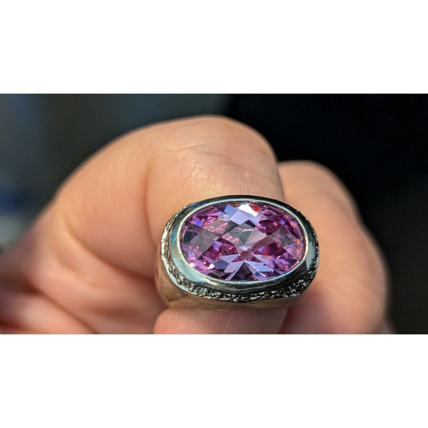 Signed LGA 925 Enamel Faceted Purple Crystal Center Stone Cocktail Ring Sz. 6