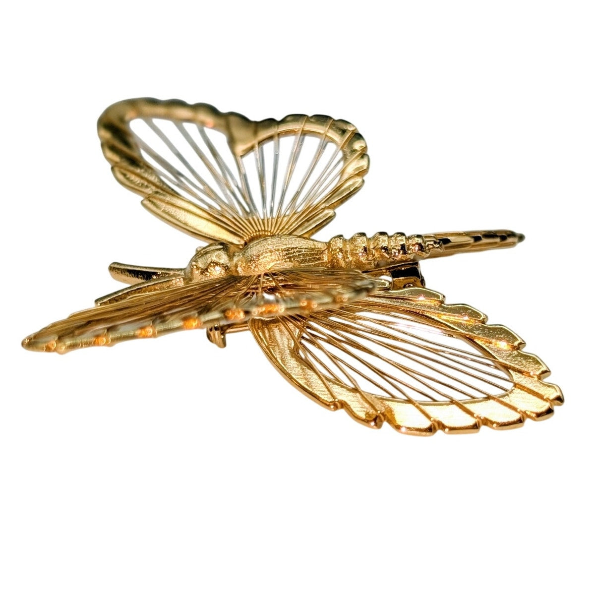 Vintage 60s Gold Tone Monet Menagerie Spinneret Filigree Butterfly Brooch Pin