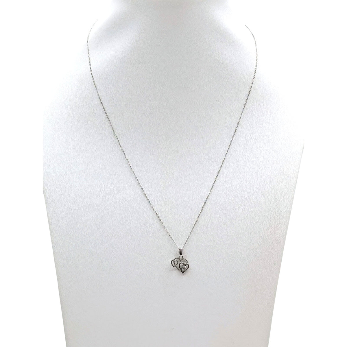 Vintage Dainty Sterling Silver Three Hearts Crystal Pendant Chain 20" Necklace