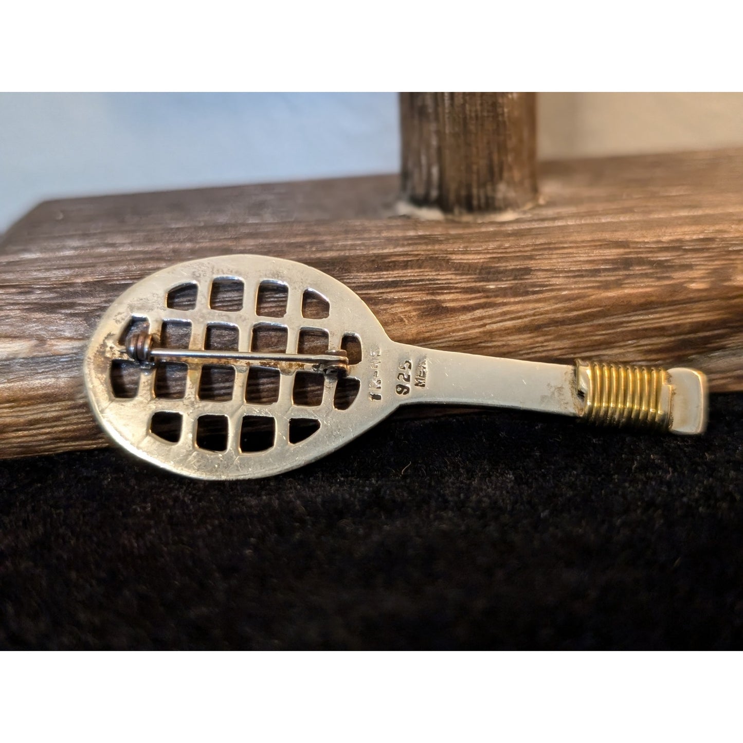 Taxco Mexico Sterling Silver Two Tone Tennis Racquet Brooch/Pin