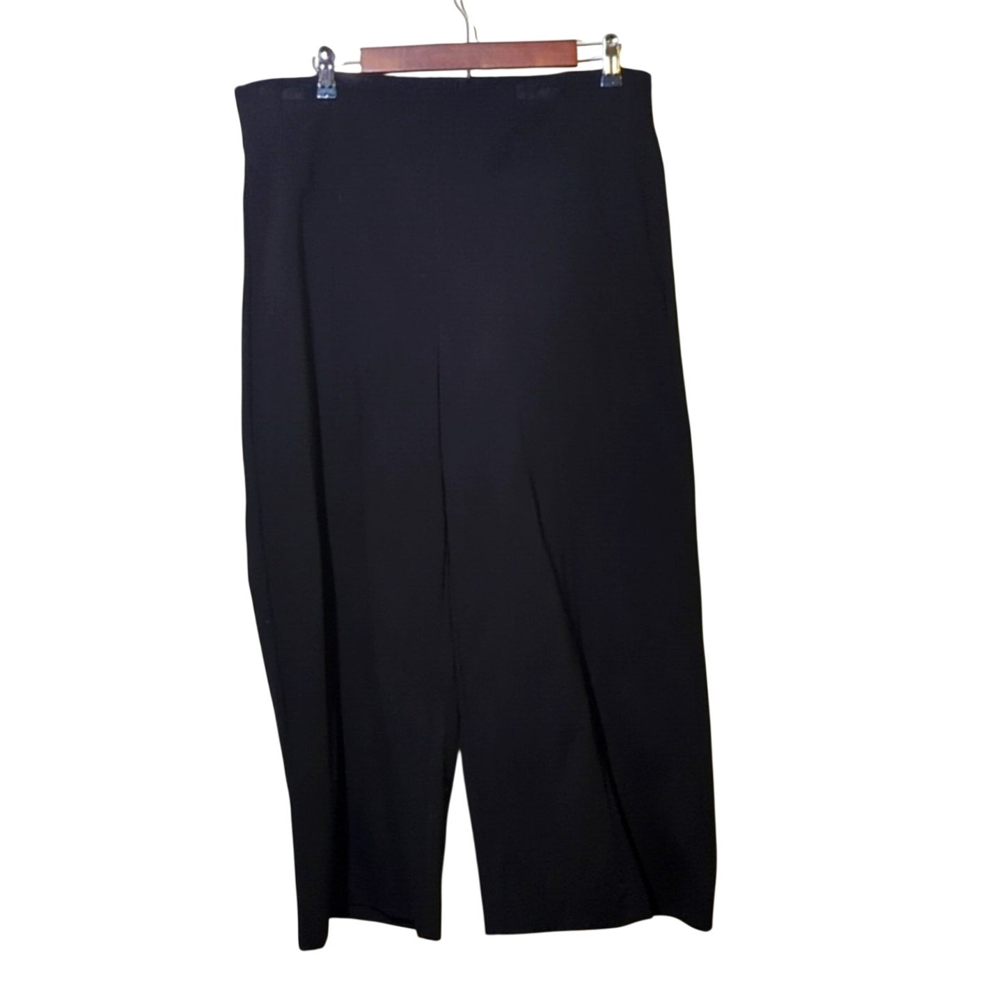 Chaps Crop Wide-Leg Front Seam Ponte Knit Band Waist Black Pants Women's Size XL