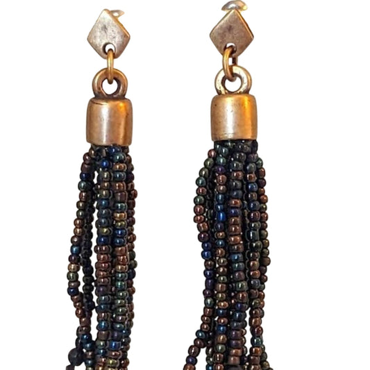 NWOT Chico's Metallic Seed Bead Tassel Brushed Gold Pierced Earrings