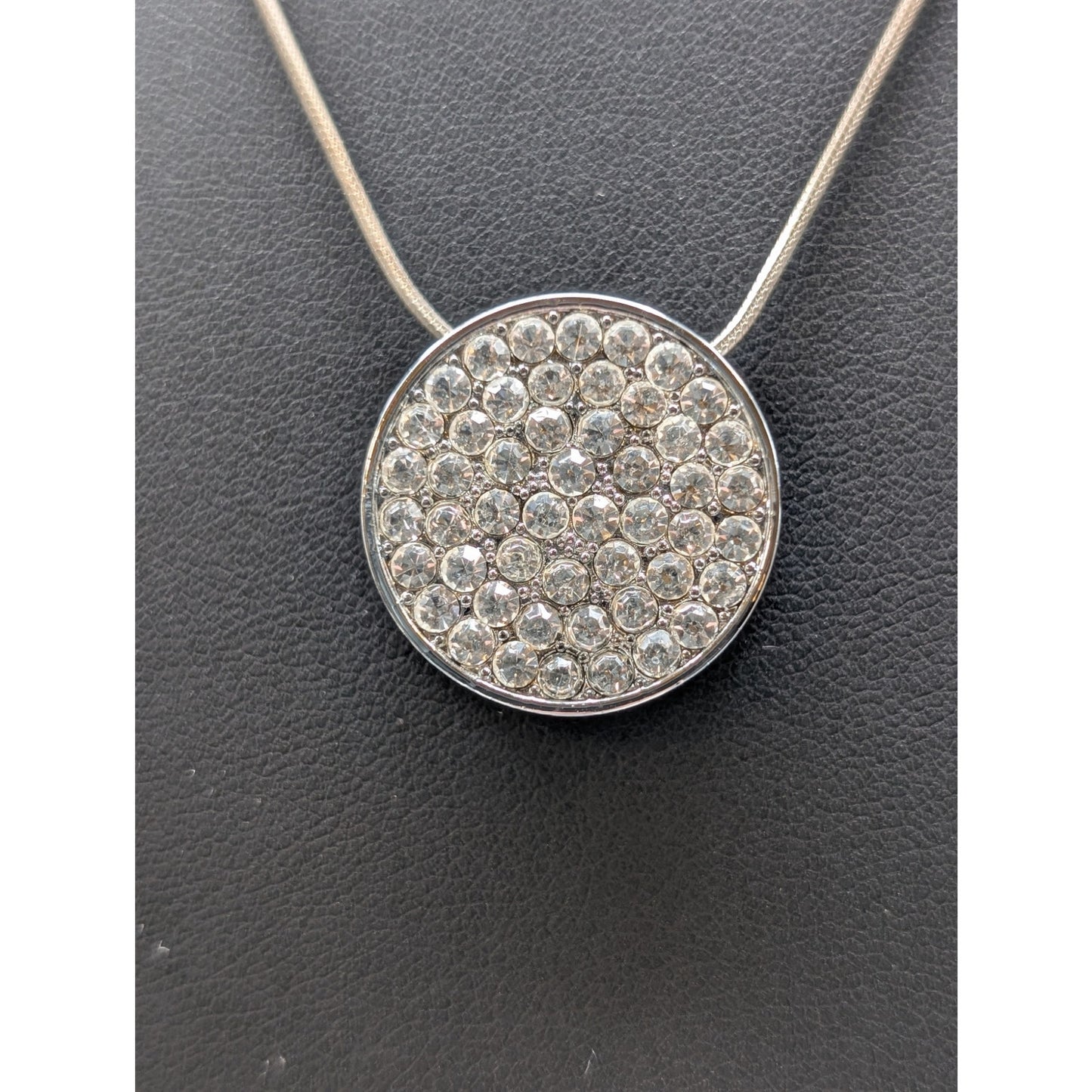 925 Sterling Silver Chain W/ Silver Tone CZ Encrusted Pendant 18" Necklace