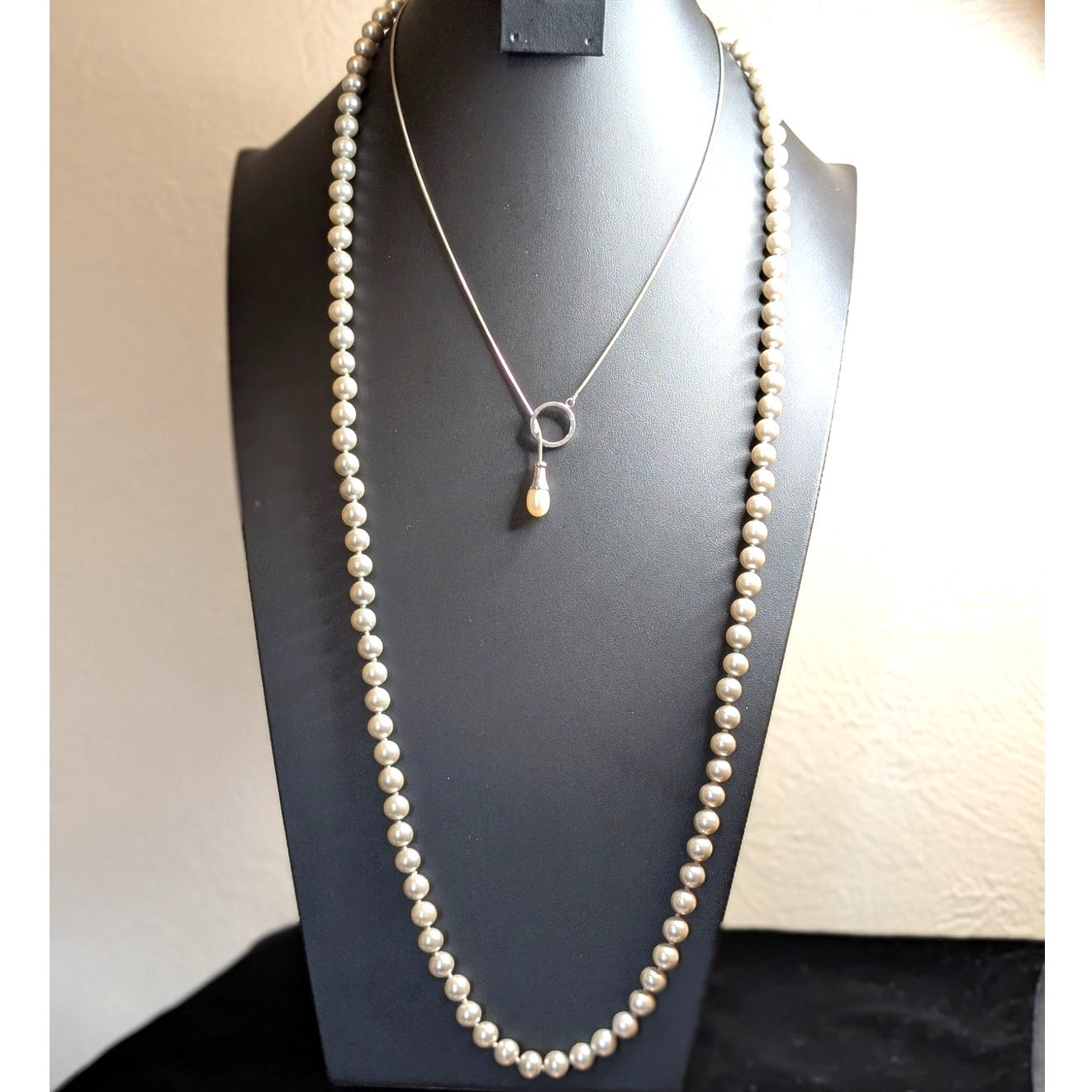 Lot of Two Layered Silver Tone Faux Pearl Necklaces