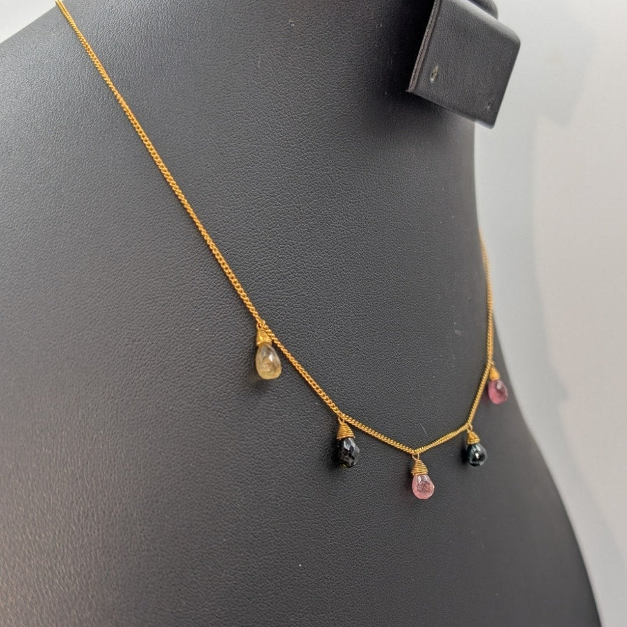 925 Sterling Vermeil Made in Bali Semi-Precious Gemstone Briolette Necklace