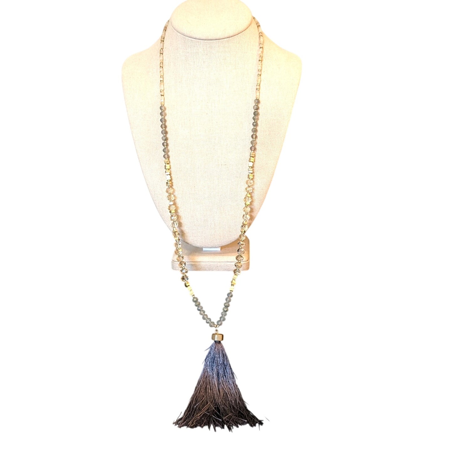 Loft Boho Crystal Beaded Tassel Necklace