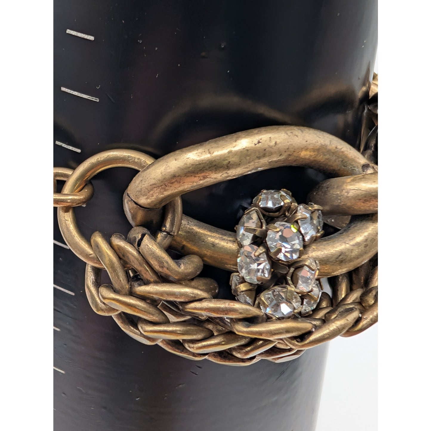 J.Crew Brass Plated Chunky Twisted Chain Link Clear Rhinestone Bracelet