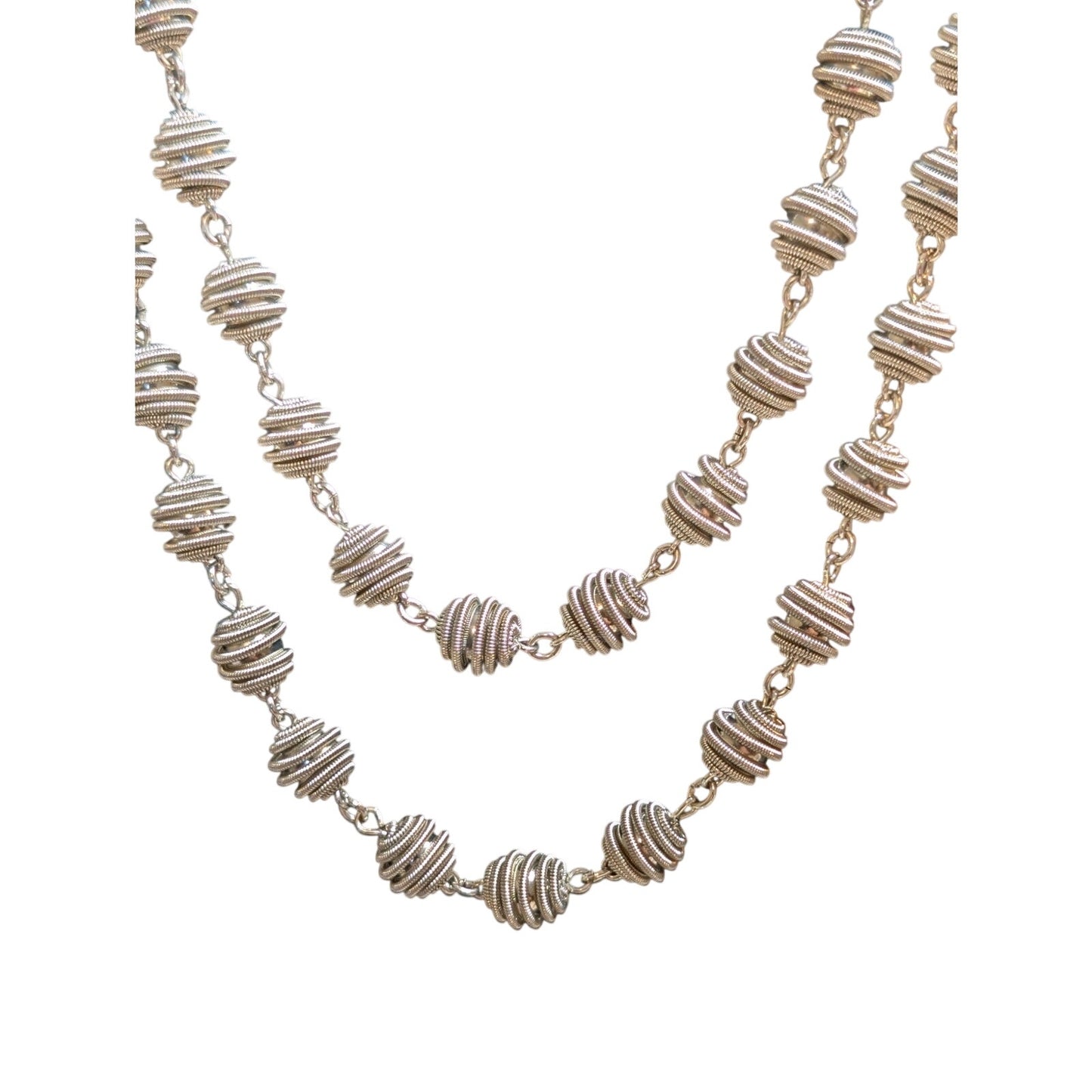 Chico's Designer Signed Chunky Silver Tone Bead Ball 1 to 2 Strand Necklace
