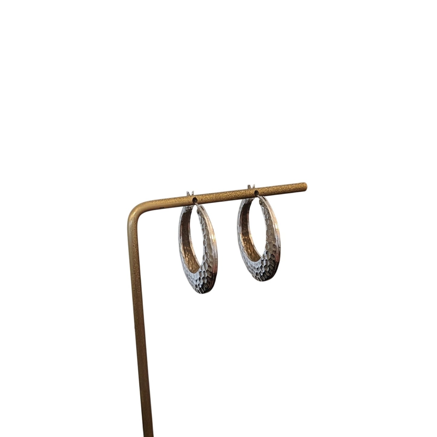 Marked Napier Silver Tone Hammered Hoop Snap Down Clasp Earrings