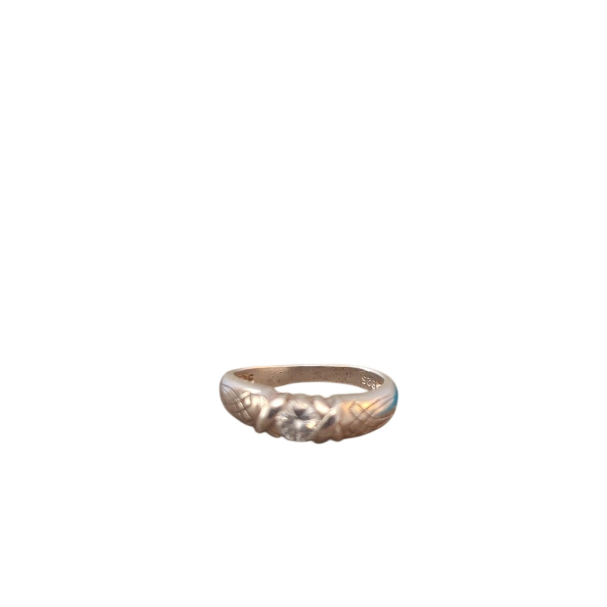 Marked 925 Sterling CZ Etched Ring Size 5 3/4--6