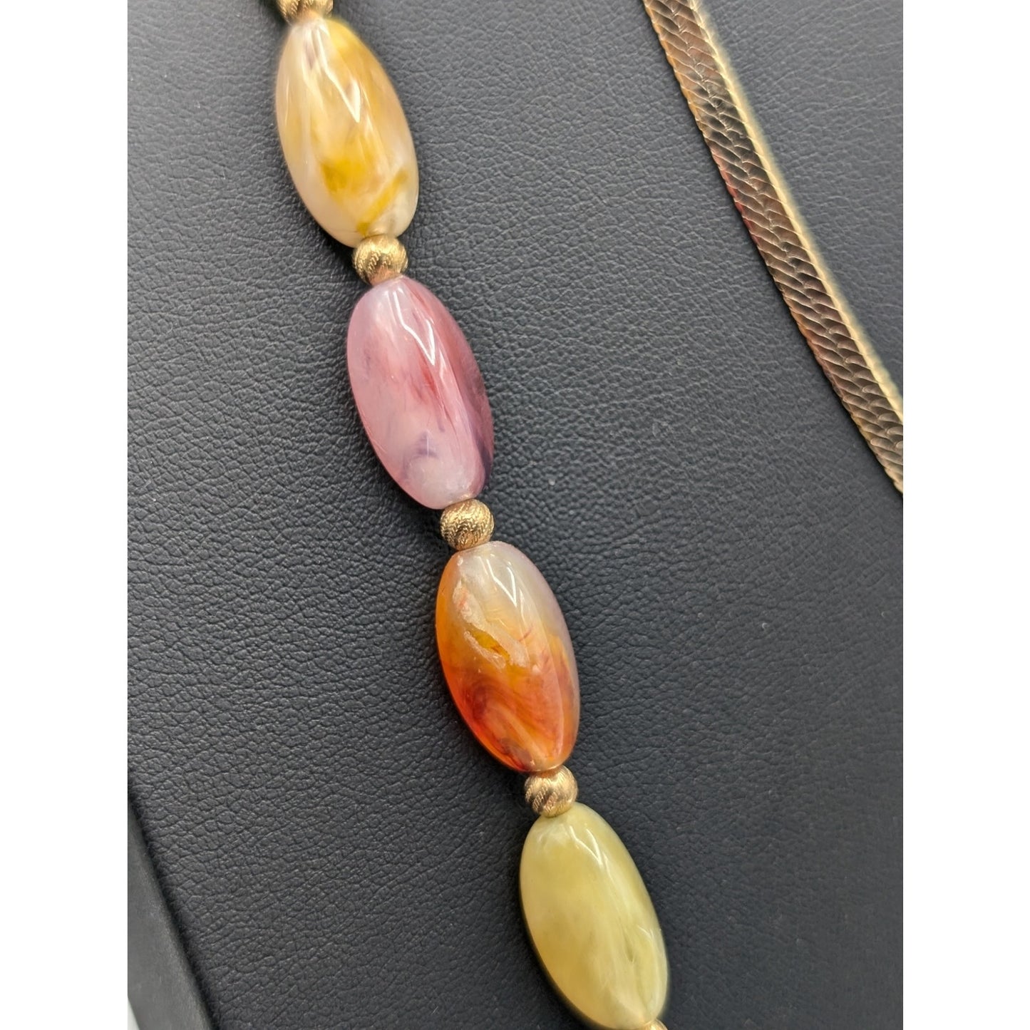 Lot of Two Vtg & Modern Necklaces -- Napier Beaded & Gold Tone Herringbone Chain