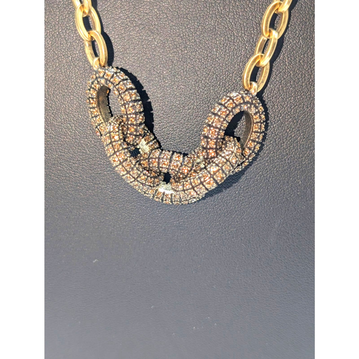 J. Crew Brown Crystal Encrusted Interlocking Link Toggle Clasp 30" Necklace